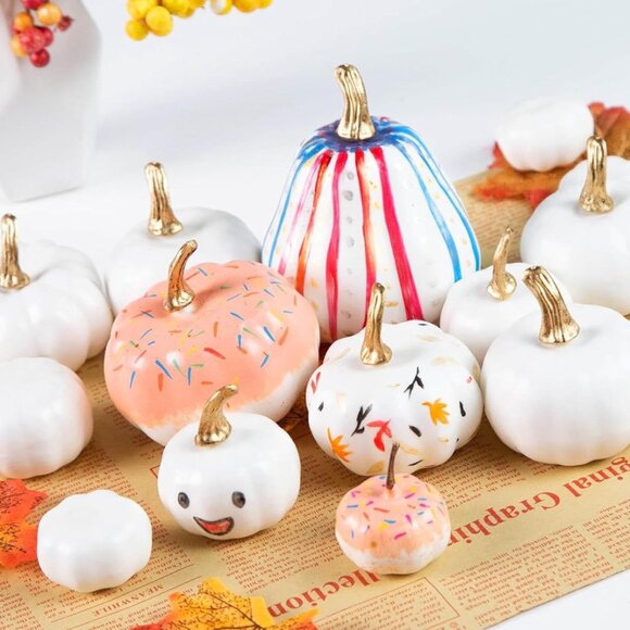 18PCS White Pumpkins - Assorted Foam Pumpkins with Detachable Stems, Fall - Picture 5 of 5